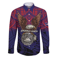 American Samoa Brave Eagle Personalized Family Matching Mermaid Dress and Hawaiian Shirt National Flag Color LT9 Dad's Shirt - Long Sleeve Blue - Polynesian Pride