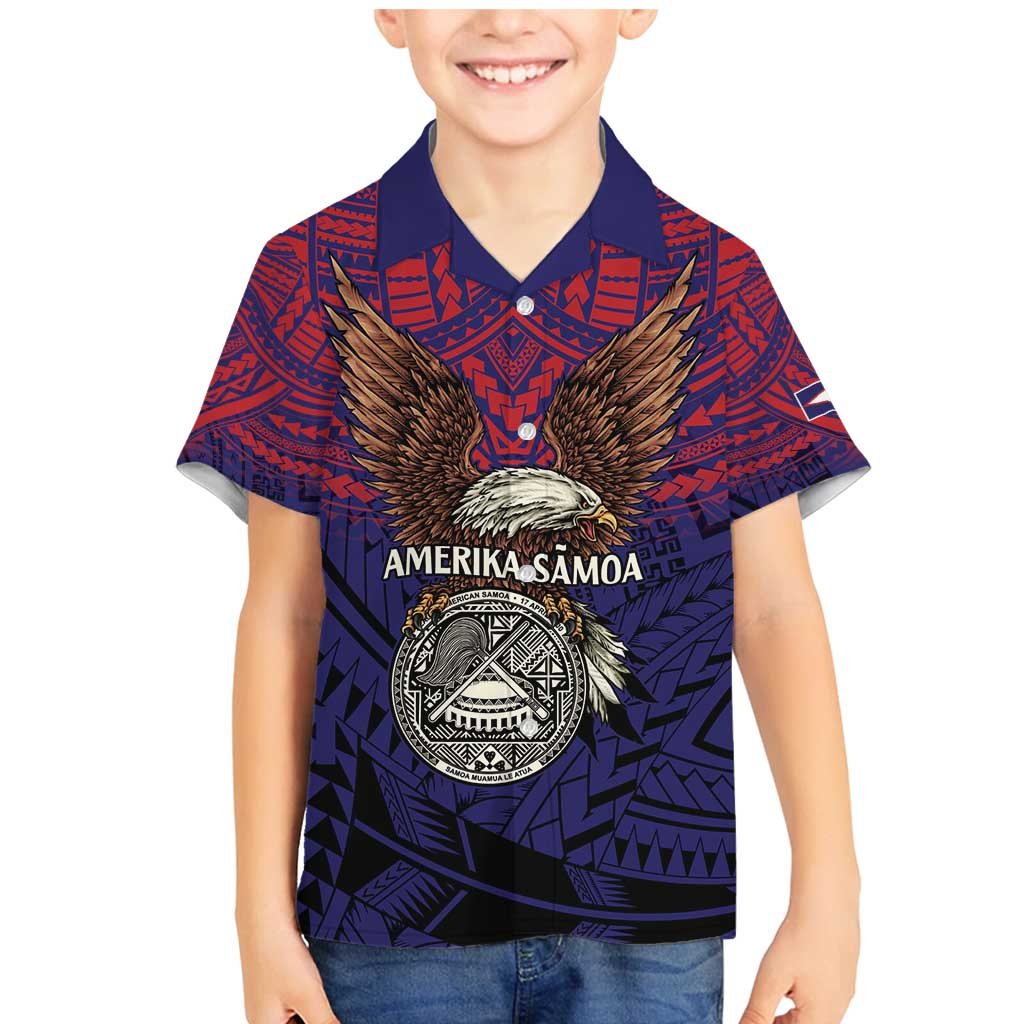 American Samoa Brave Eagle Personalized Family Matching Mermaid Dress and Hawaiian Shirt National Flag Color LT9 Son's Shirt Blue - Polynesian Pride