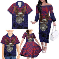 American Samoa Brave Eagle Personalized Family Matching Off The Shoulder Long Sleeve Dress and Hawaiian Shirt National Flag Color LT9 - Polynesian Pride