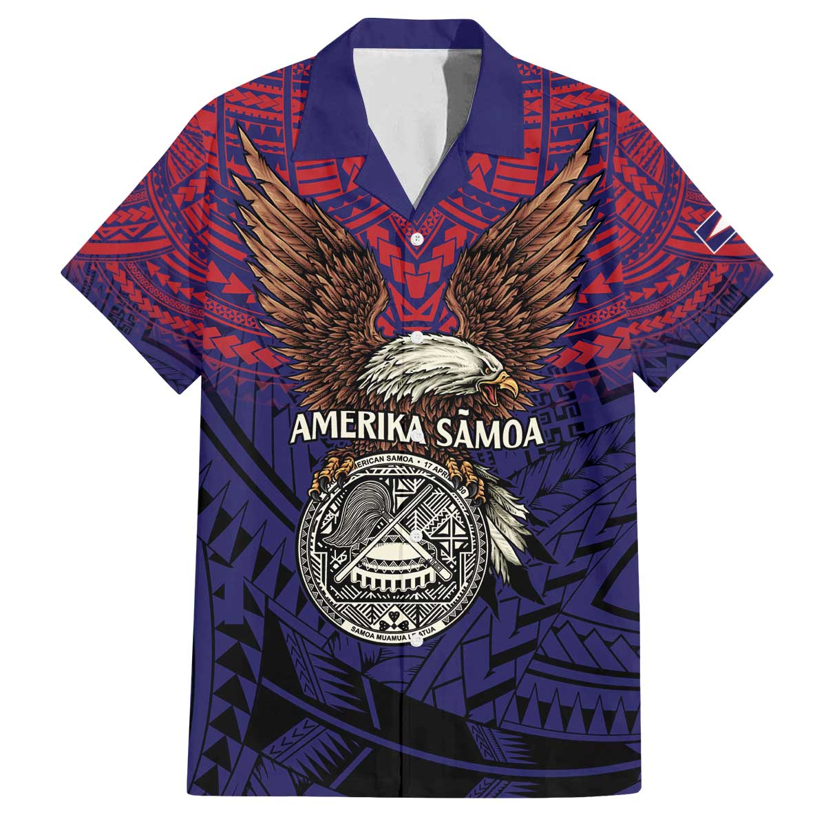 American Samoa Brave Eagle Personalized Family Matching Off The Shoulder Long Sleeve Dress and Hawaiian Shirt National Flag Color LT9 Dad's Shirt - Short Sleeve Blue - Polynesian Pride