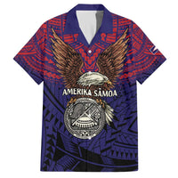American Samoa Brave Eagle Personalized Family Matching Off The Shoulder Long Sleeve Dress and Hawaiian Shirt National Flag Color LT9 Dad's Shirt - Short Sleeve Blue - Polynesian Pride