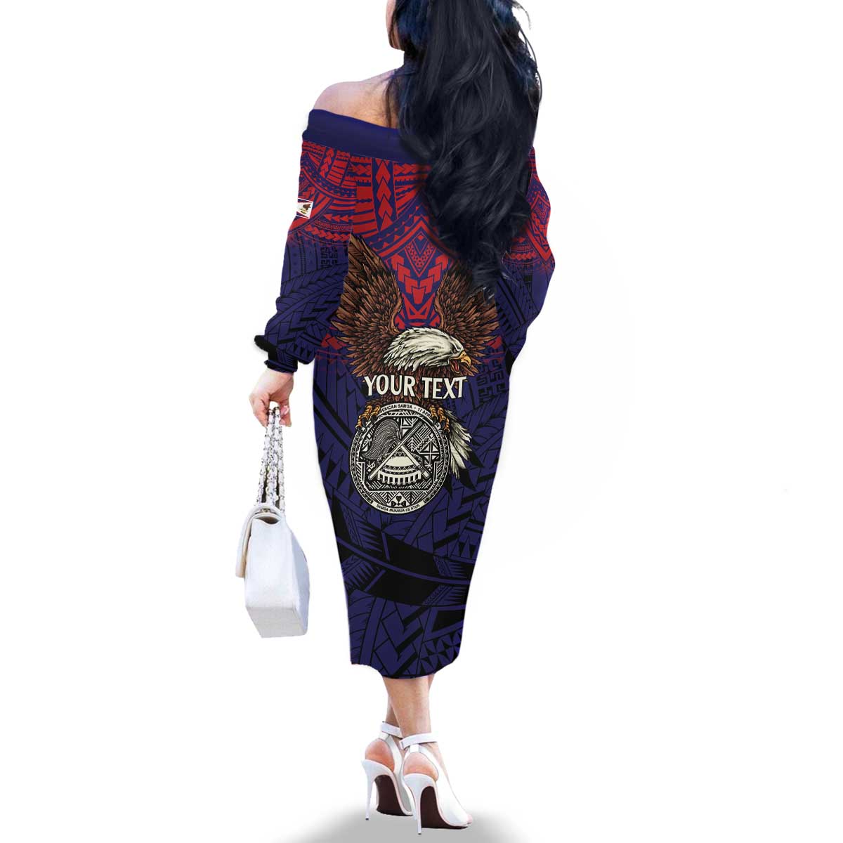 American Samoa Brave Eagle Personalized Family Matching Off The Shoulder Long Sleeve Dress and Hawaiian Shirt National Flag Color LT9 - Polynesian Pride