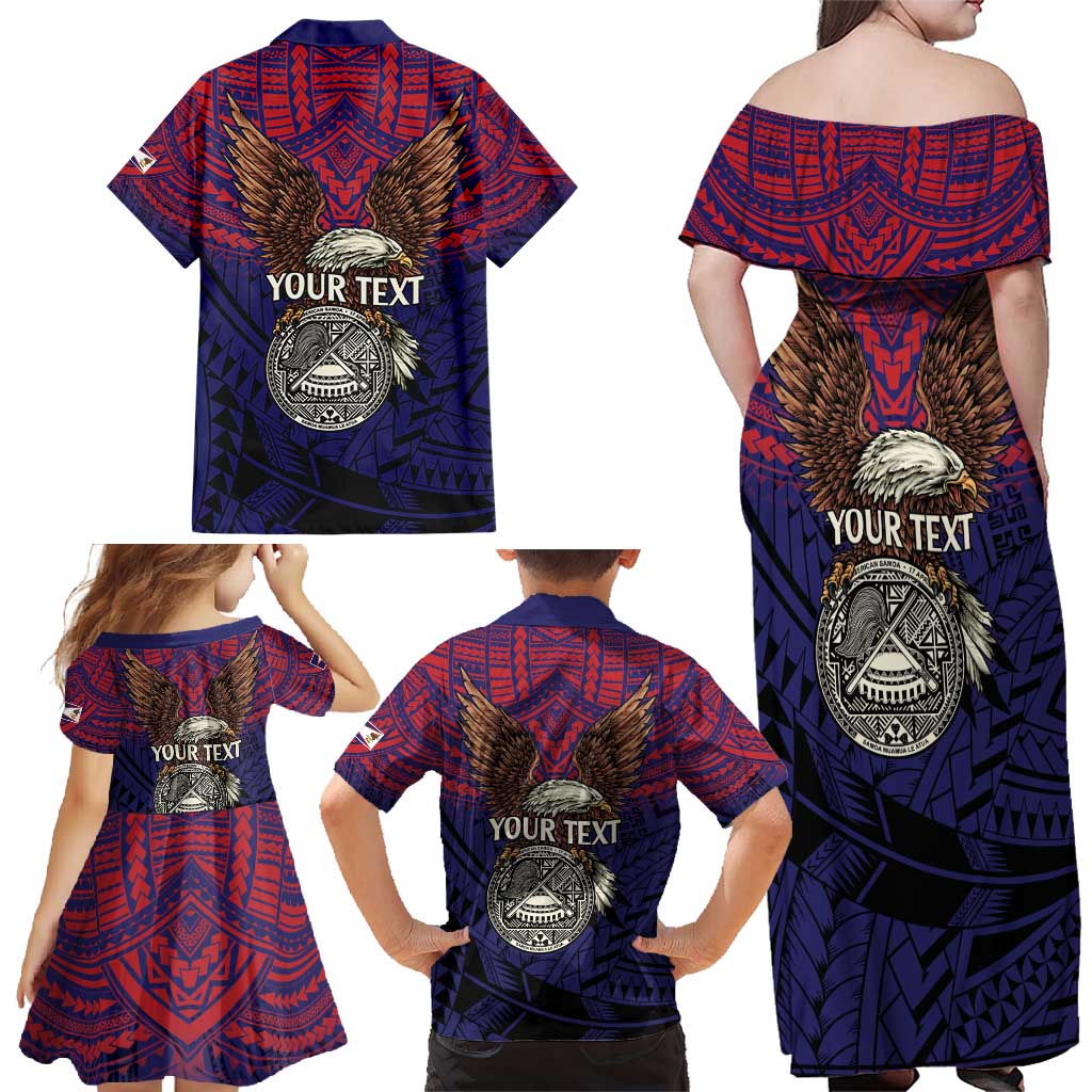 American Samoa Brave Eagle Personalized Family Matching Off Shoulder Maxi Dress and Hawaiian Shirt National Flag Color LT9 - Polynesian Pride