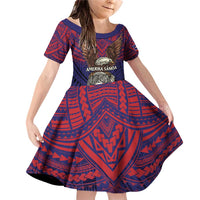 American Samoa Brave Eagle Personalized Family Matching Off Shoulder Short Dress and Hawaiian Shirt National Flag Color LT9 Daughter's Dress Blue - Polynesian Pride