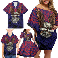 American Samoa Brave Eagle Personalized Family Matching Off Shoulder Short Dress and Hawaiian Shirt National Flag Color LT9 - Polynesian Pride