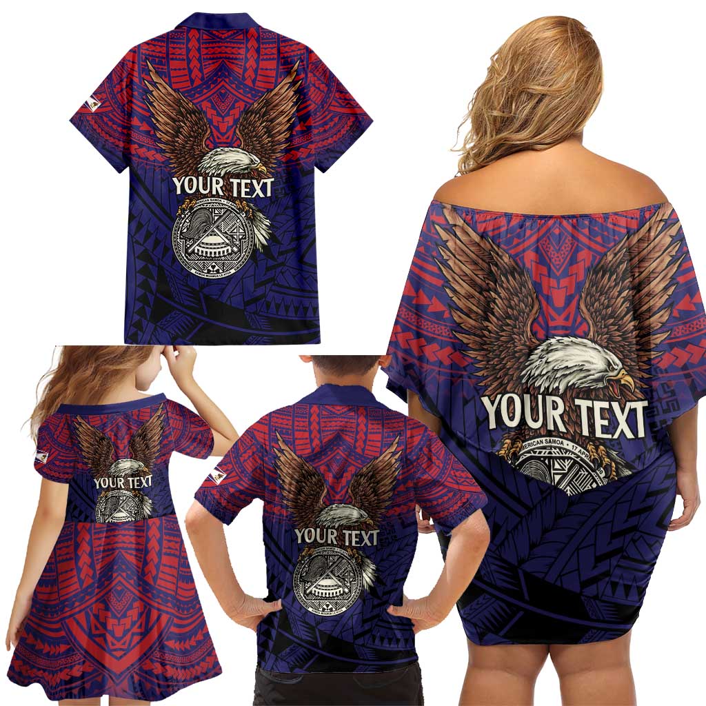 American Samoa Brave Eagle Personalized Family Matching Off Shoulder Short Dress and Hawaiian Shirt National Flag Color LT9 - Polynesian Pride
