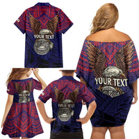 American Samoa Brave Eagle Personalized Family Matching Off Shoulder Short Dress and Hawaiian Shirt National Flag Color LT9 - Polynesian Pride