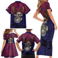 American Samoa Brave Eagle Personalized Family Matching Short Sleeve Bodycon Dress and Hawaiian Shirt National Flag Color LT9 - Polynesian Pride