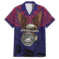American Samoa Brave Eagle Personalized Family Matching Short Sleeve Bodycon Dress and Hawaiian Shirt National Flag Color LT9 Dad's Shirt - Short Sleeve Blue - Polynesian Pride