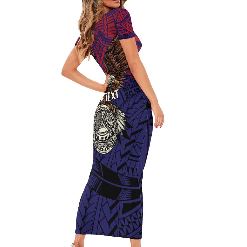 American Samoa Brave Eagle Personalized Family Matching Short Sleeve Bodycon Dress and Hawaiian Shirt National Flag Color LT9 - Polynesian Pride
