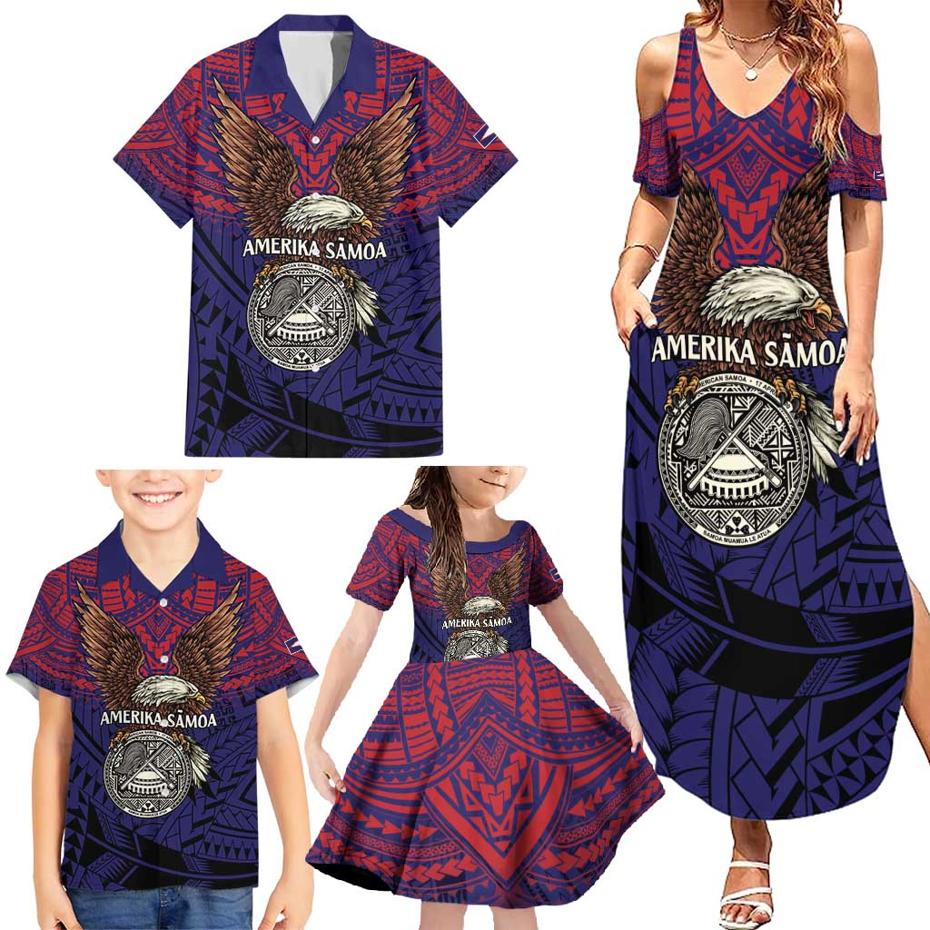 American Samoa Brave Eagle Personalized Family Matching Summer Maxi Dress and Hawaiian Shirt National Flag Color LT9 - Polynesian Pride