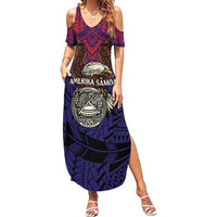American Samoa Brave Eagle Personalized Family Matching Summer Maxi Dress and Hawaiian Shirt National Flag Color LT9 Mom's Dress Blue - Polynesian Pride
