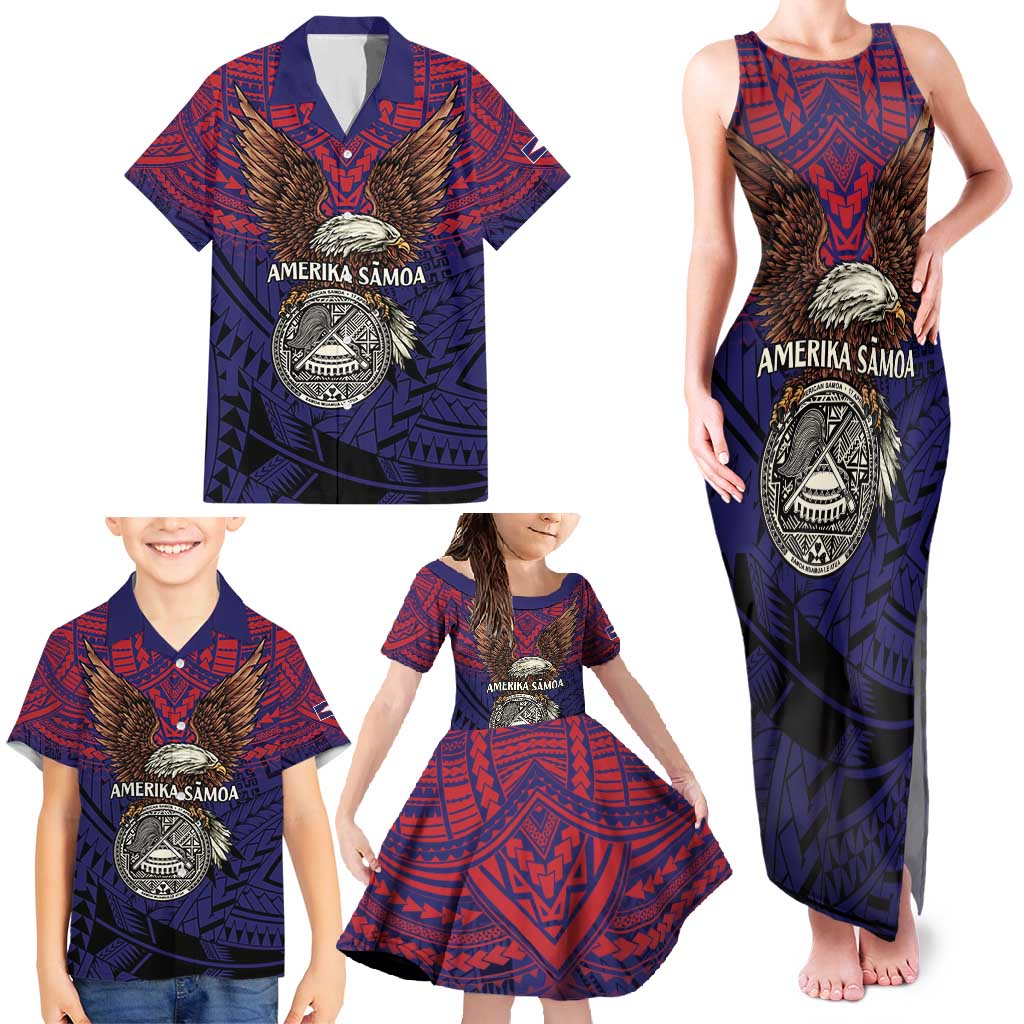 American Samoa Brave Eagle Personalized Family Matching Tank Maxi Dress and Hawaiian Shirt National Flag Color LT9 - Polynesian Pride