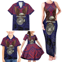 American Samoa Brave Eagle Personalized Family Matching Tank Maxi Dress and Hawaiian Shirt National Flag Color LT9 - Polynesian Pride