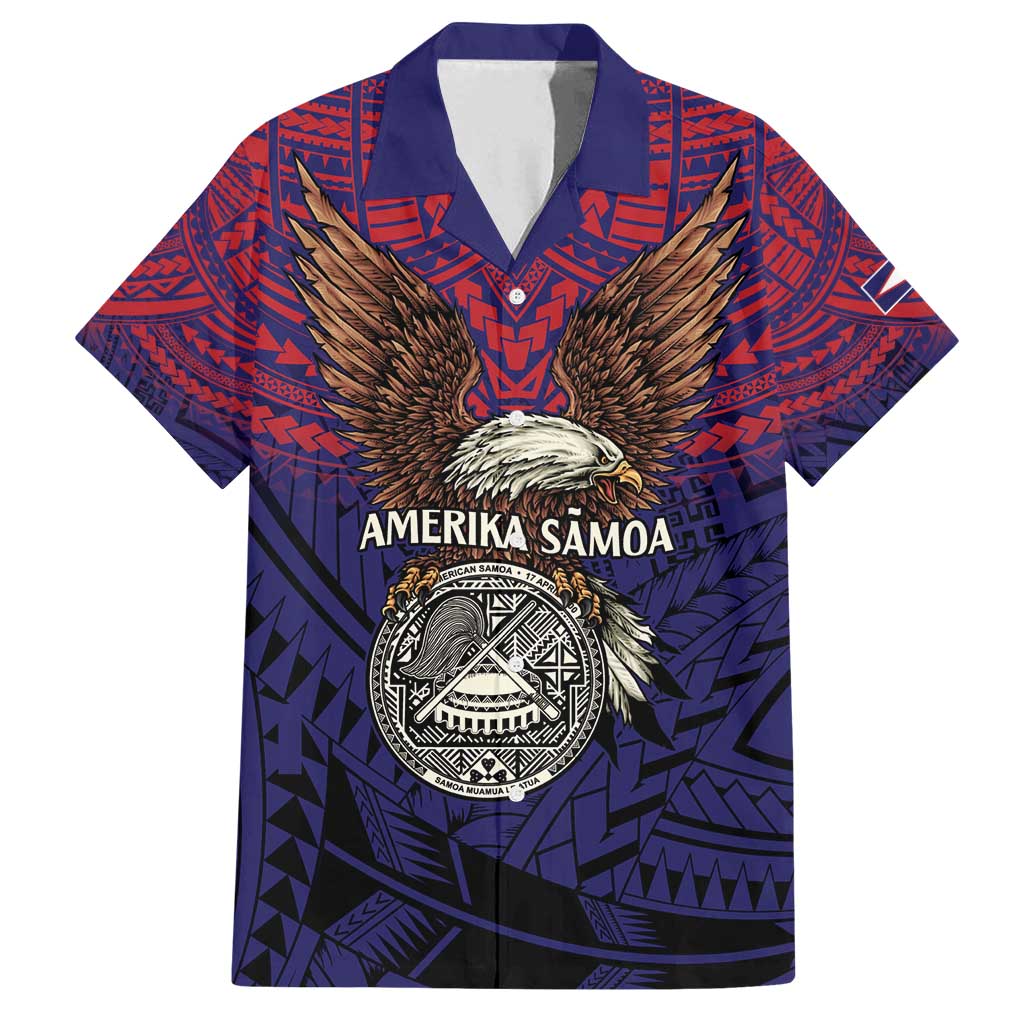 American Samoa Brave Eagle Personalized Family Matching Tank Maxi Dress and Hawaiian Shirt National Flag Color LT9 Dad's Shirt - Short Sleeve Blue - Polynesian Pride