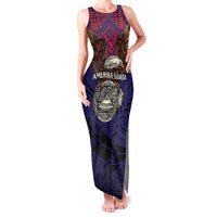 American Samoa Brave Eagle Personalized Family Matching Tank Maxi Dress and Hawaiian Shirt National Flag Color LT9 Mom's Dress Blue - Polynesian Pride