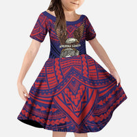 American Samoa Brave Eagle Personalized Kid Short Sleeve Dress National Flag Color LT9 KID Blue - Polynesian Pride