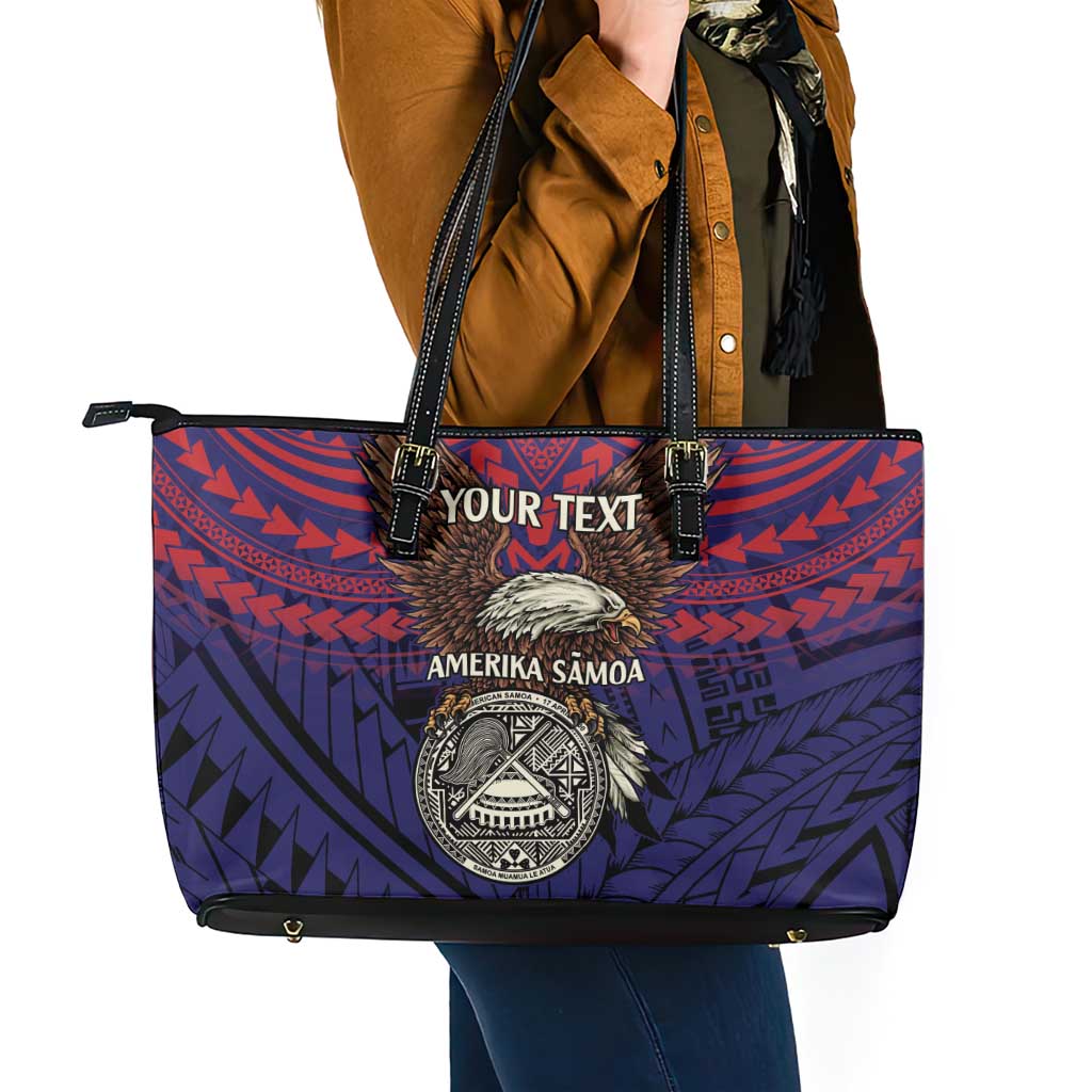 American Samoa Brave Eagle Personalized Leather Tote Bag National Flag Color