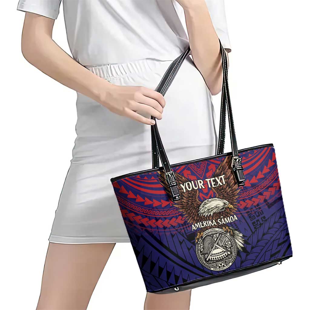 American Samoa Brave Eagle Personalized Leather Tote Bag National Flag Color