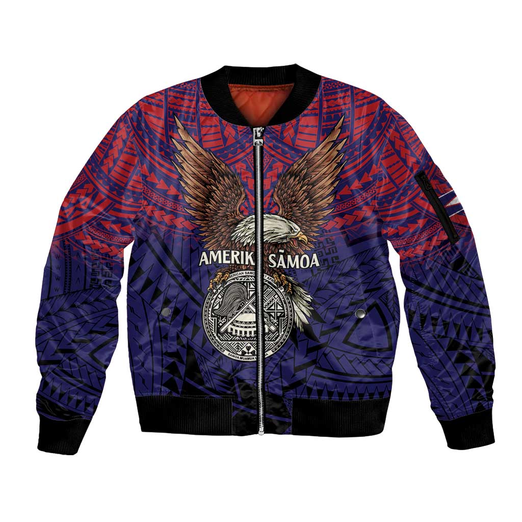 American Samoa Brave Eagle Personalized Sleeve Zip Bomber Jacket National Flag Color