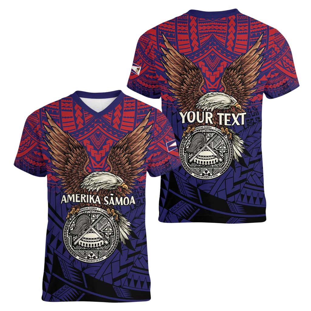 American Samoa Brave Eagle Personalized Women V-Neck T-Shirt National Flag Color