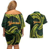 American Samoa Manua Cession Day Personalized Couples Matching Off Shoulder Short Dress and Hawaiian Shirt Polynesian Wave Style LT9 - Polynesian Pride