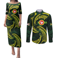 American Samoa Manua Cession Day Personalized Couples Matching Puletasi and Long Sleeve Button Shirt Polynesian Wave Style
