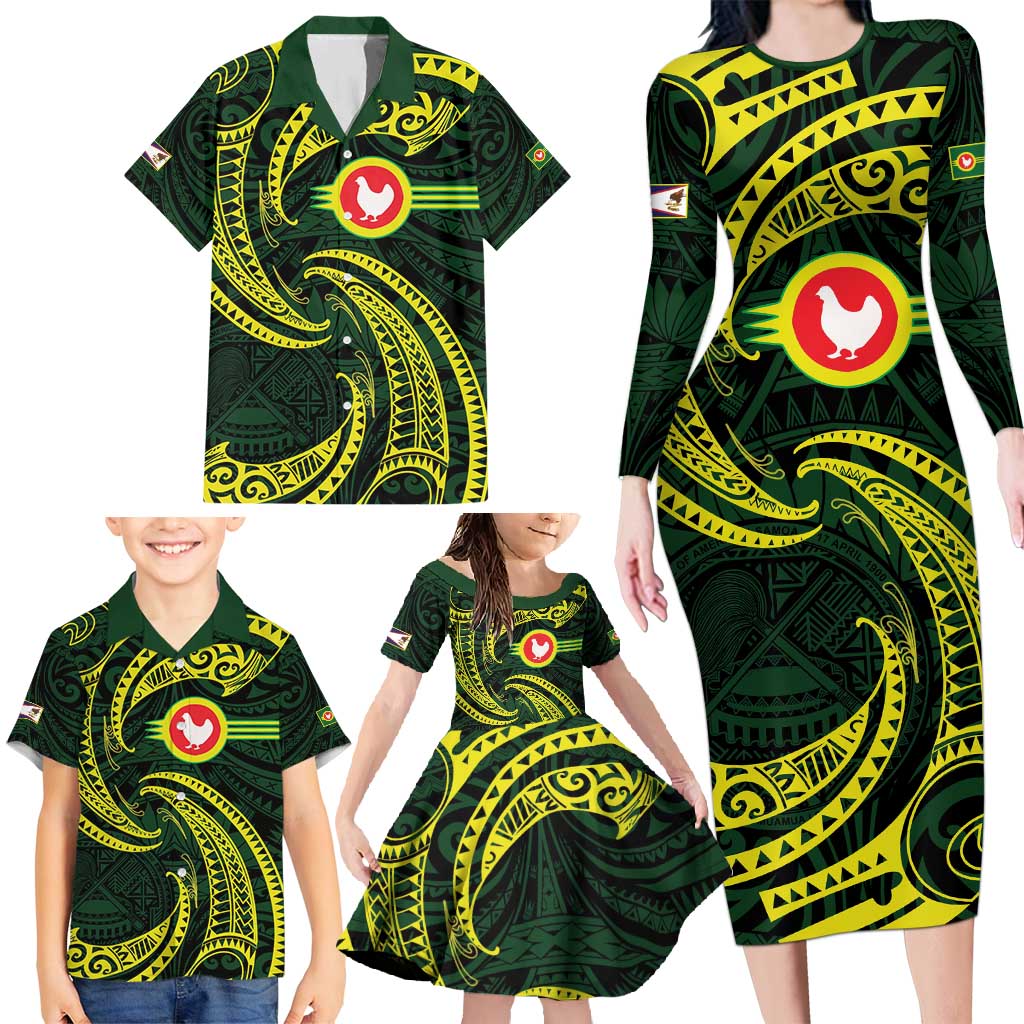 American Samoa Manua Cession Day Personalized Family Matching Long Sleeve Bodycon Dress and Hawaiian Shirt Polynesian Wave Style LT9 - Polynesian Pride