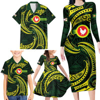 American Samoa Manua Cession Day Personalized Family Matching Long Sleeve Bodycon Dress and Hawaiian Shirt Polynesian Wave Style LT9 - Polynesian Pride