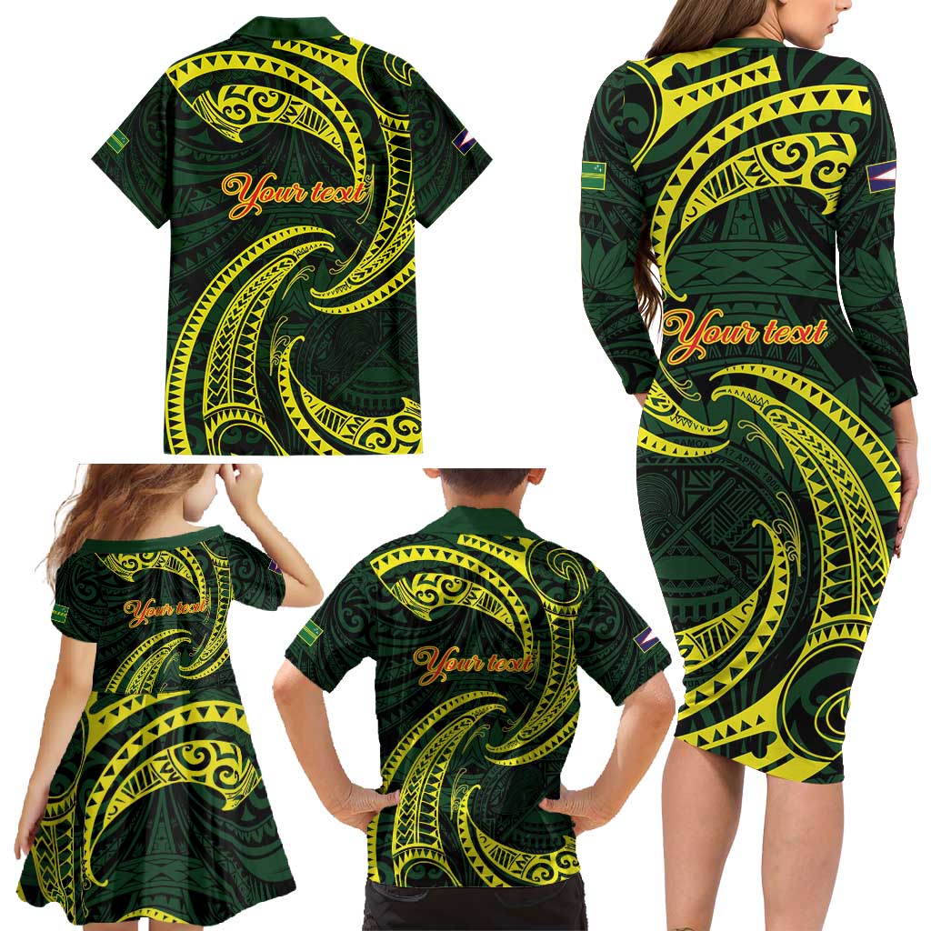 American Samoa Manua Cession Day Personalized Family Matching Long Sleeve Bodycon Dress and Hawaiian Shirt Polynesian Wave Style LT9 - Polynesian Pride