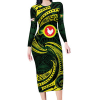 American Samoa Manua Cession Day Personalized Family Matching Long Sleeve Bodycon Dress and Hawaiian Shirt Polynesian Wave Style LT9 Mom's Dress Green - Polynesian Pride