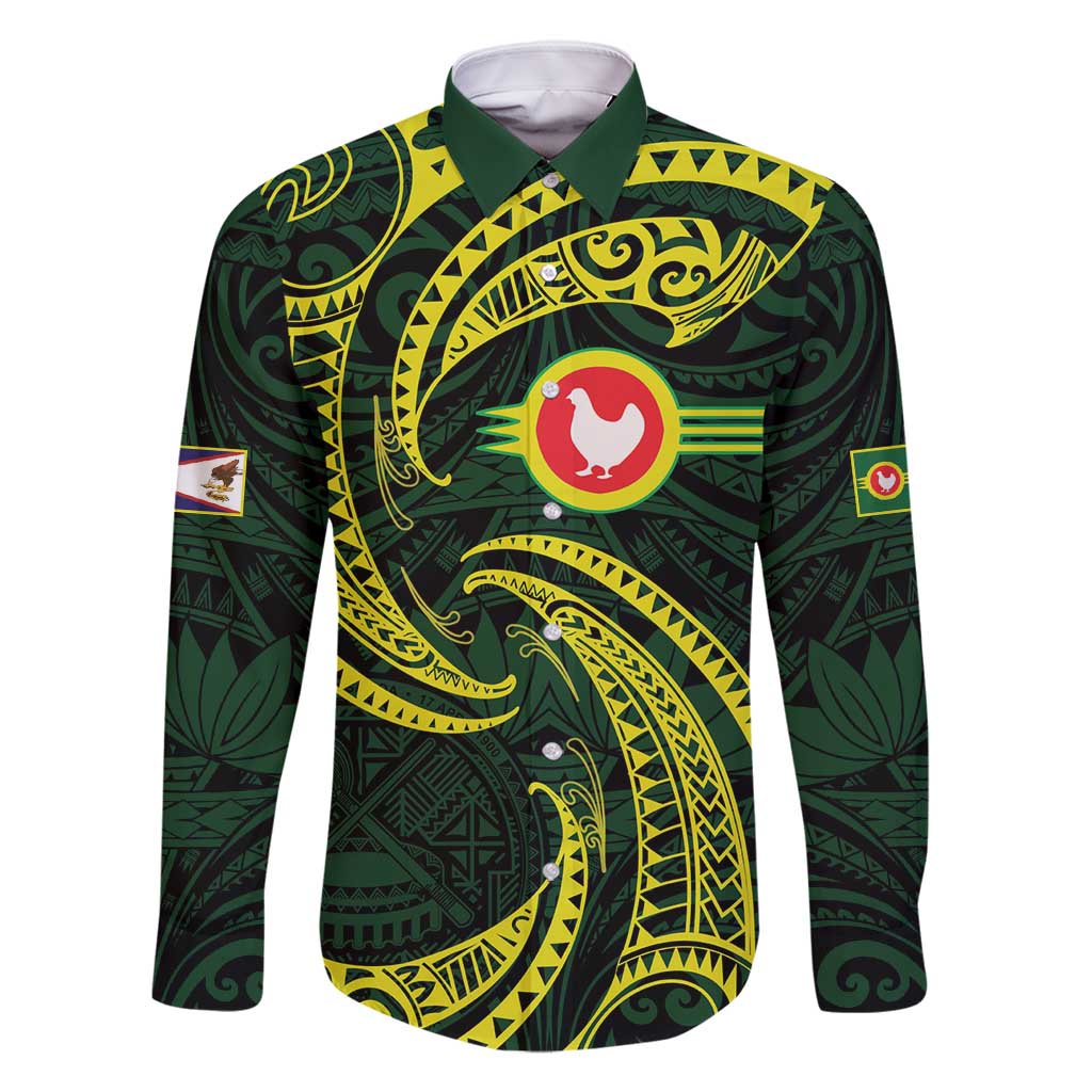 American Samoa Manua Cession Day Personalized Family Matching Mermaid Dress and Hawaiian Shirt Polynesian Wave Style LT9 Dad's Shirt - Long Sleeve Green - Polynesian Pride
