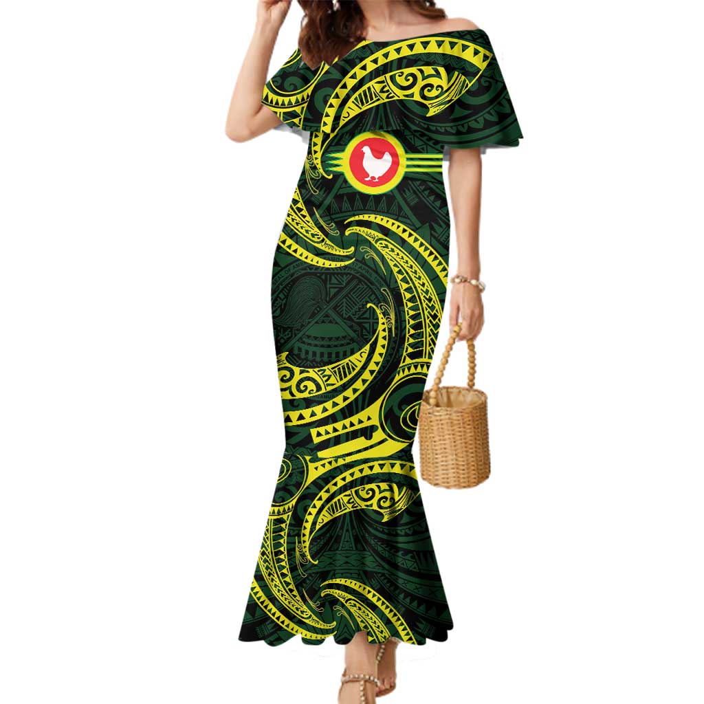 American Samoa Manua Cession Day Personalized Family Matching Mermaid Dress and Hawaiian Shirt Polynesian Wave Style LT9 Mom's Dress Green - Polynesian Pride