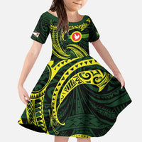 American Samoa Manua Cession Day Personalized Family Matching Off The Shoulder Long Sleeve Dress and Hawaiian Shirt Polynesian Wave Style LT9 Daughter's Dress Green - Polynesian Pride