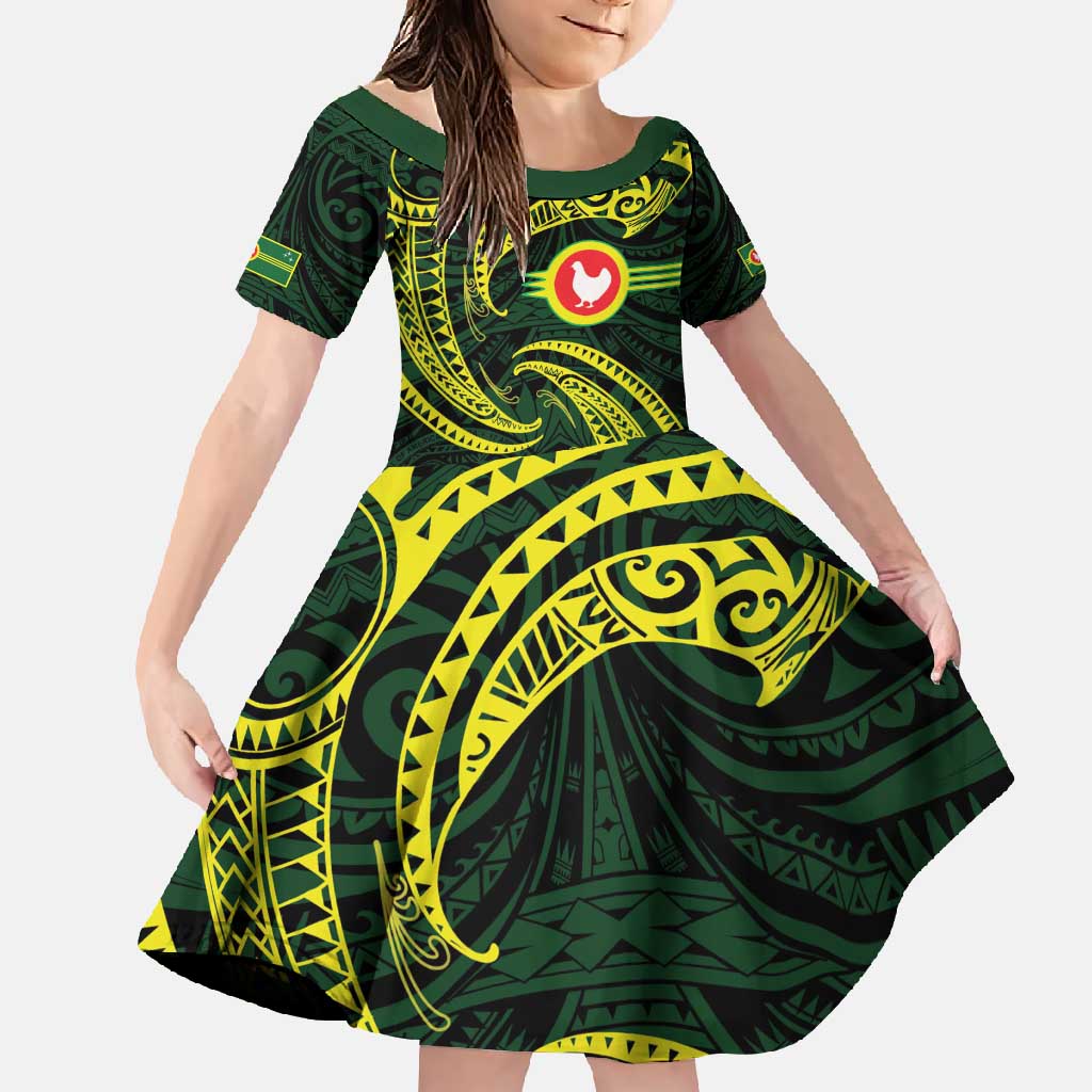 American Samoa Manua Cession Day Personalized Family Matching Off Shoulder Maxi Dress and Hawaiian Shirt Polynesian Wave Style LT9 Daughter's Dress Green - Polynesian Pride