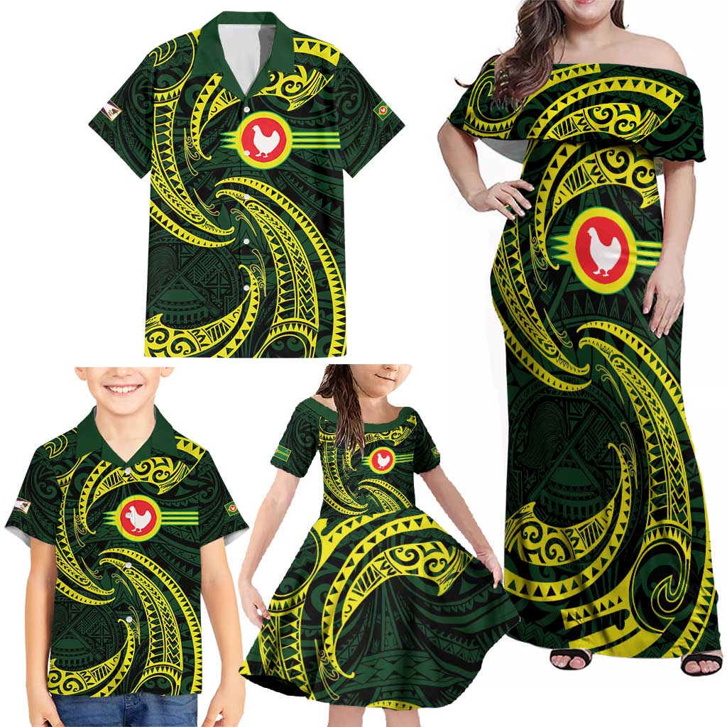 American Samoa Manua Cession Day Personalized Family Matching Off Shoulder Maxi Dress and Hawaiian Shirt Polynesian Wave Style LT9 - Polynesian Pride