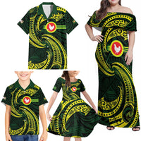 American Samoa Manua Cession Day Personalized Family Matching Off Shoulder Maxi Dress and Hawaiian Shirt Polynesian Wave Style LT9 - Polynesian Pride