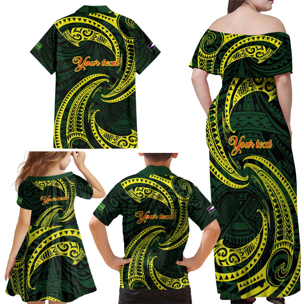 American Samoa Manua Cession Day Personalized Family Matching Off Shoulder Maxi Dress and Hawaiian Shirt Polynesian Wave Style LT9 - Polynesian Pride