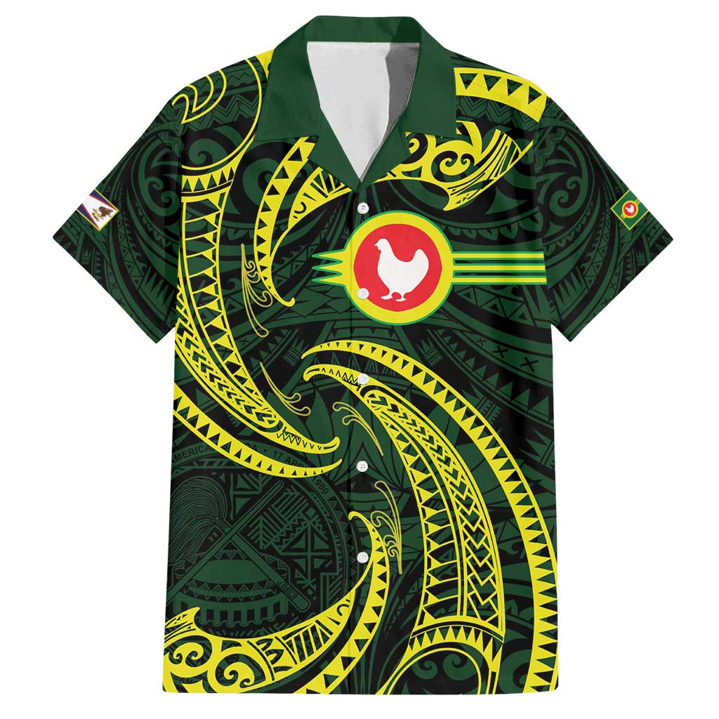 American Samoa Manua Cession Day Personalized Family Matching Off Shoulder Maxi Dress and Hawaiian Shirt Polynesian Wave Style LT9 Dad's Shirt - Short Sleeve Green - Polynesian Pride