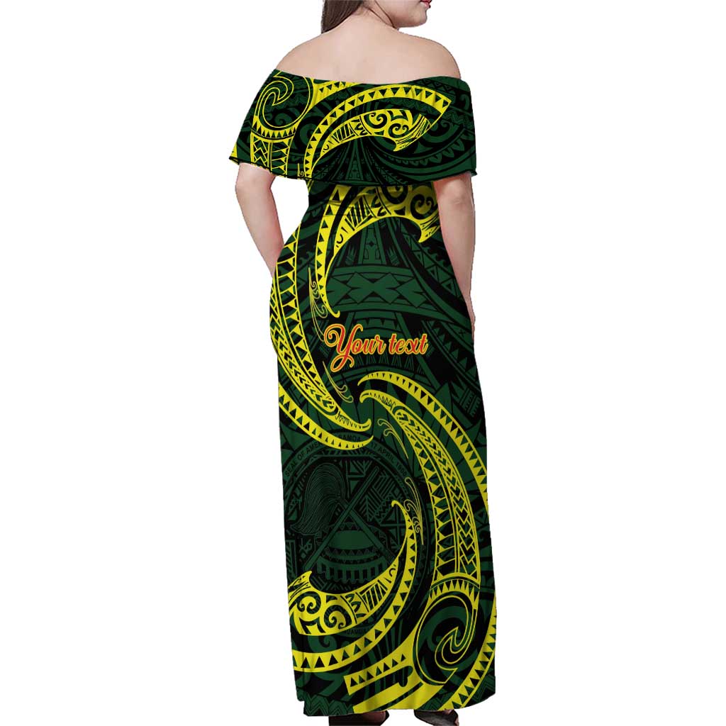 American Samoa Manua Cession Day Personalized Family Matching Off Shoulder Maxi Dress and Hawaiian Shirt Polynesian Wave Style LT9 - Polynesian Pride