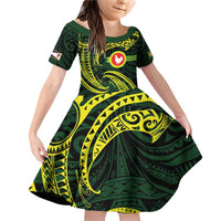 American Samoa Manua Cession Day Personalized Family Matching Off Shoulder Short Dress and Hawaiian Shirt Polynesian Wave Style LT9 Daughter's Dress Green - Polynesian Pride