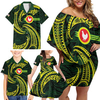 American Samoa Manua Cession Day Personalized Family Matching Off Shoulder Short Dress and Hawaiian Shirt Polynesian Wave Style LT9 - Polynesian Pride