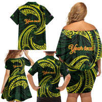 American Samoa Manua Cession Day Personalized Family Matching Off Shoulder Short Dress and Hawaiian Shirt Polynesian Wave Style LT9 - Polynesian Pride