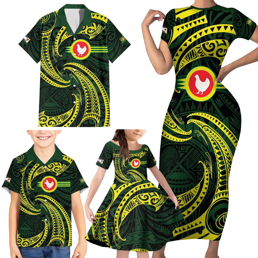 American Samoa Manua Cession Day Personalized Family Matching Short Sleeve Bodycon Dress and Hawaiian Shirt Polynesian Wave Style LT9 - Polynesian Pride