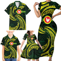 American Samoa Manua Cession Day Personalized Family Matching Short Sleeve Bodycon Dress and Hawaiian Shirt Polynesian Wave Style LT9 - Polynesian Pride