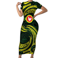 American Samoa Manua Cession Day Personalized Family Matching Short Sleeve Bodycon Dress and Hawaiian Shirt Polynesian Wave Style LT9 Mom's Dress Green - Polynesian Pride
