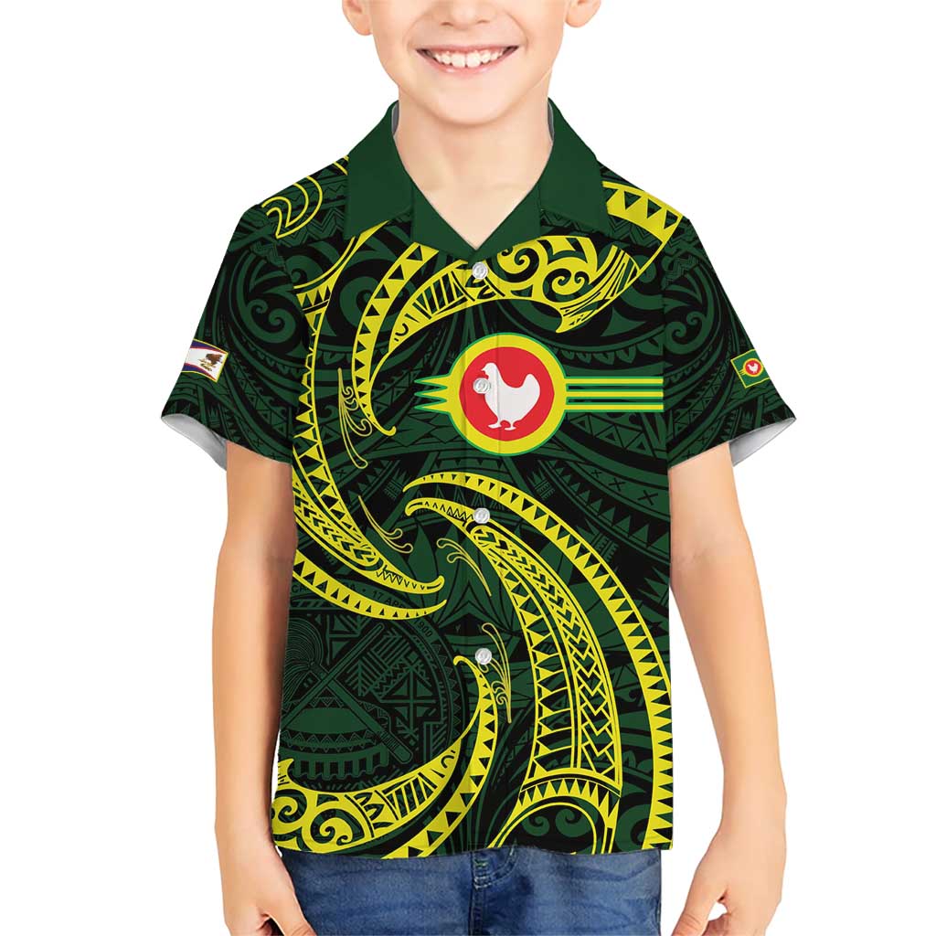 American Samoa Manua Cession Day Personalized Family Matching Short Sleeve Bodycon Dress and Hawaiian Shirt Polynesian Wave Style LT9 Son's Shirt Green - Polynesian Pride