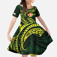 American Samoa Manua Cession Day Personalized Family Matching Tank Maxi Dress and Hawaiian Shirt Polynesian Wave Style LT9 Daughter's Dress Green - Polynesian Pride