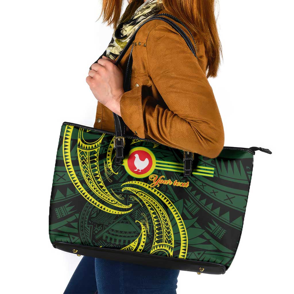 American Samoa Manua Cession Day Personalized Leather Tote Bag Polynesian Wave Style