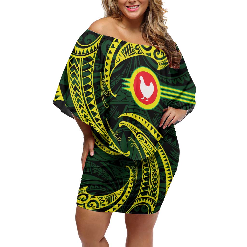American Samoa Manua Cession Day Personalized Off Shoulder Short Dress Polynesian Wave Style LT9 Women Green - Polynesian Pride